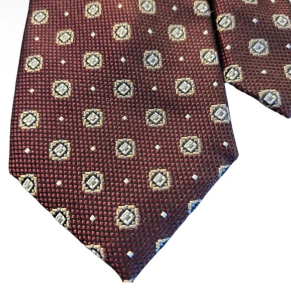 PRONTO UOMO PLATINUM Handmade Silk Tie • Red & Black Geometric Pattern • XLong - Picture 2 of 7